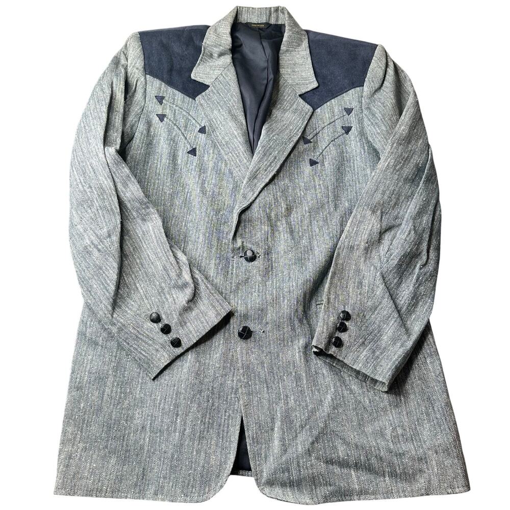 Vintage Pioneer Wear Blazer Mens 44 Gray/Blue Western Sport Coat Jacket USA 80s